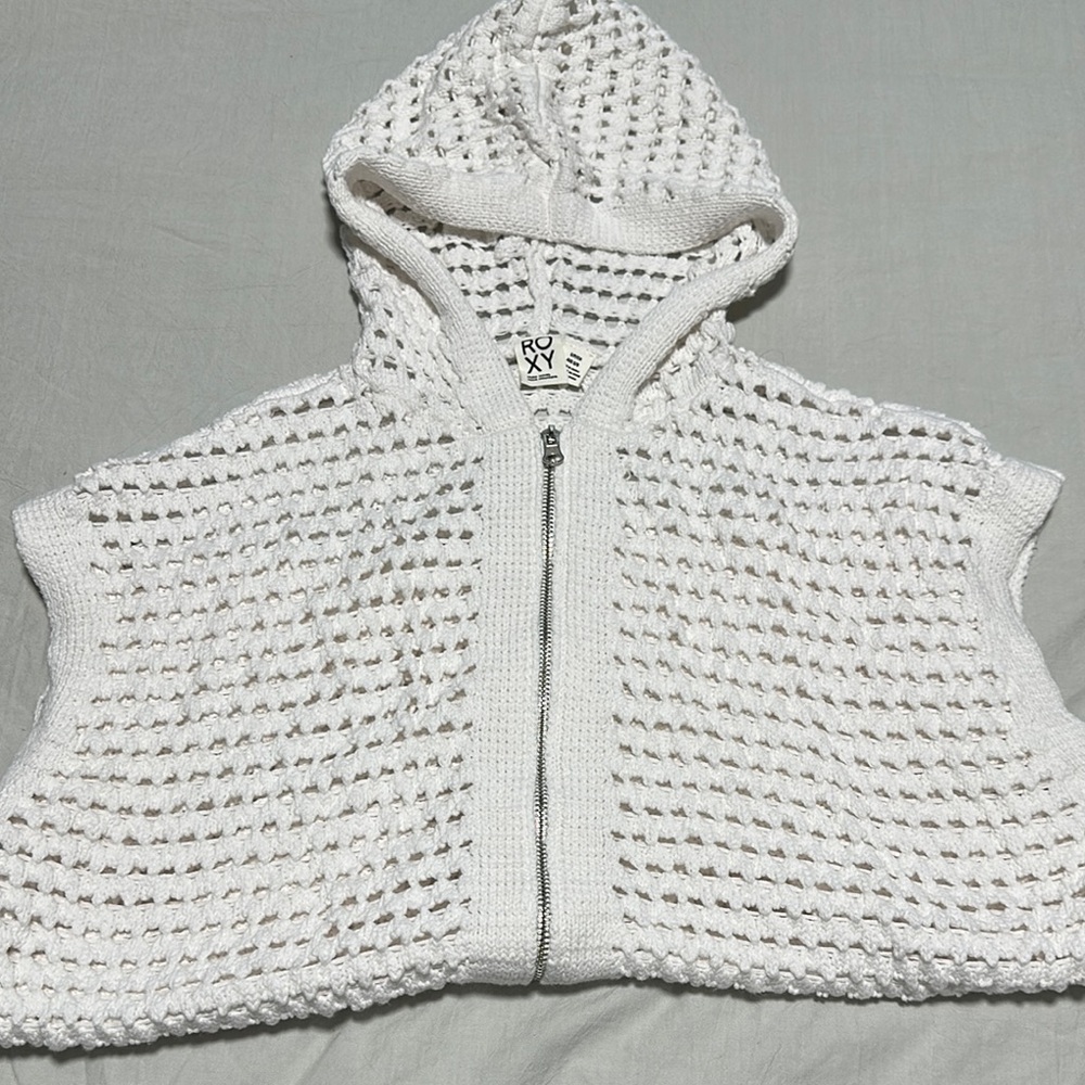 Roxy White Knit Hooded Vest